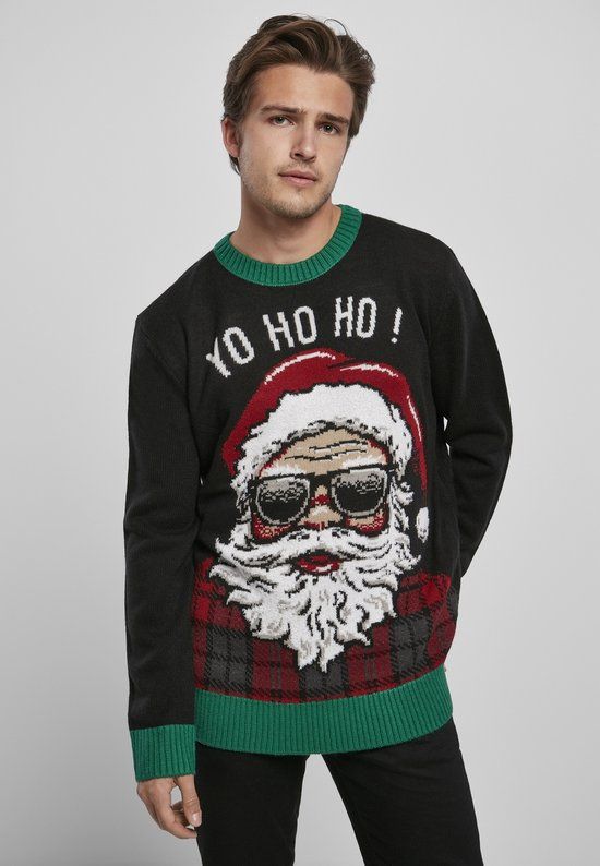 Urban Classics Yo Ho Ho Sweater Christmas jumper zwart-groen-wit M Acryl