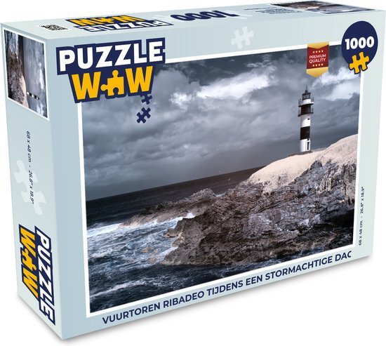 MuchoWow Puzzel Vuurtoren Ribadeo tijdens een stormachtige dag - Legpuzzel - Puzzel 1000 stukjes volwassenen