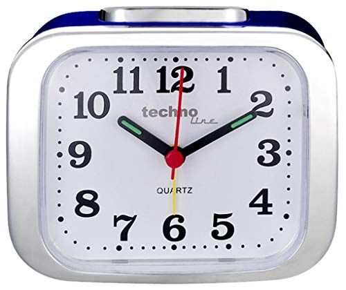 Technoline Quartz wekker model XL, blauw, analoog, lichtgevende wijzers