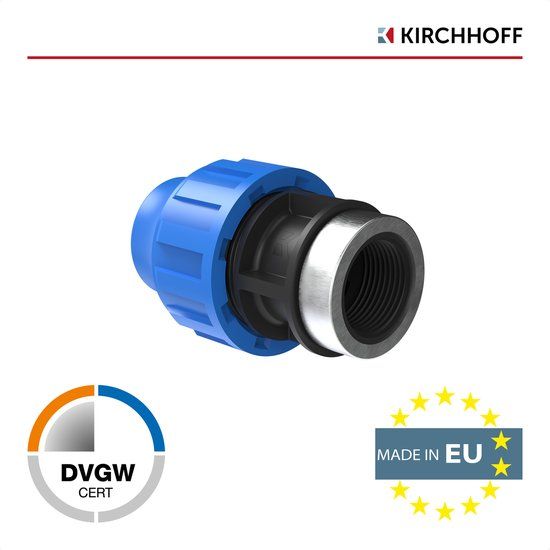 KIRCHHOFF PP overgangsstuk, 20 mm x 1/2"BI, knelfitting voor tyleen/socarex