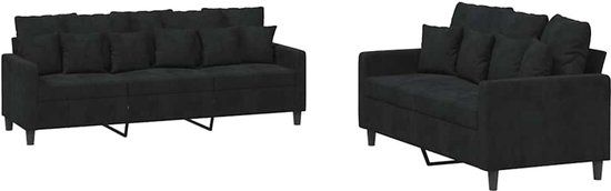 vidaXL 2-delige Loungeset met kussens fluweel zwart