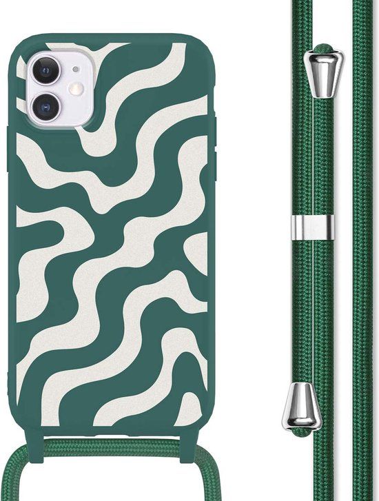 iMoshion iPhone 11 Hoesje met Koord - Siliconen Back Cover - Petrol Green Groovy