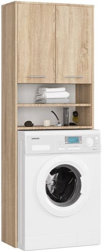 Akord Badkamerkast voor Wasmachine FIN / Hoge Wasmachinekast met 2 Deuren / Sonoma Eik / 64 x 180 x 30 cm