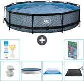EXIT Toys EXIT Rond Stone Frame Zwembad - 360 x 76 cm - Inclusief Pomp - Afdekzeil - Grondzeil - Solar Mat - 7-delig