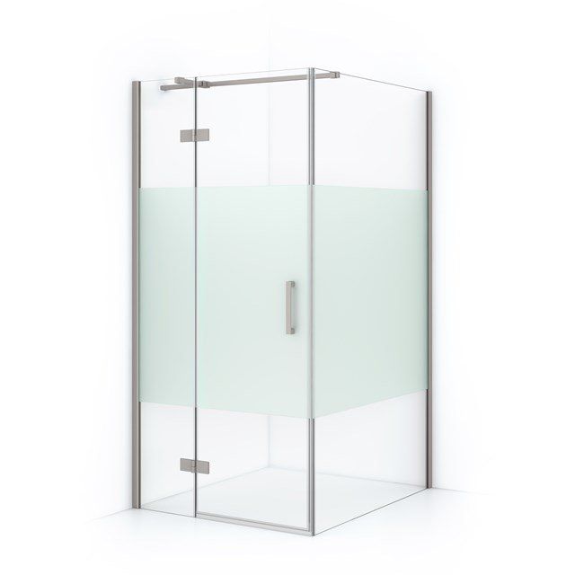 Maxaro Douchecabine Diamond 110x100cm 8mm Helder Veiligheidsglas met Matte Strook Geborsteld RVS