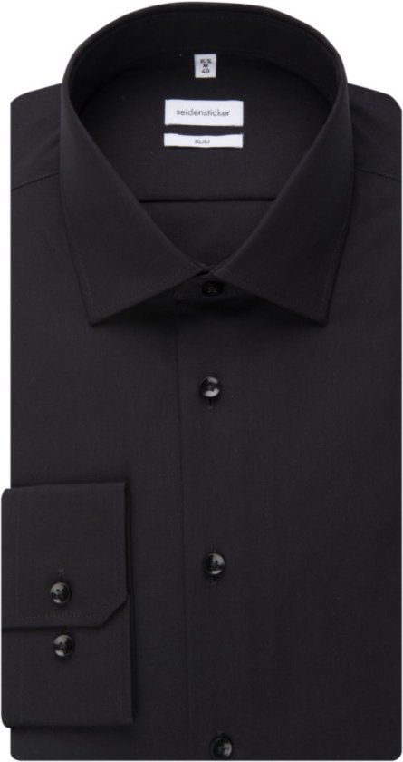 Seidensticker Slim Fit Overhemd Zwart - Heren - Maat 36