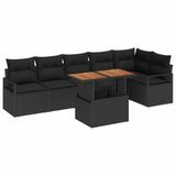 vidaXL - Tuinbank - Set - 7 - st - 6-Aantal - zitplaatsen - Zwart - poly - rattan