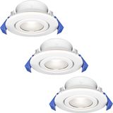 HOFTRONIC Set van 3 Lima LED inbouwspots - 4 Watt 345 Lumen - 6500K daglicht wit - GU10 - Dimbaar - Rond - Kantelbaar - IP65 Waterdicht - Wit