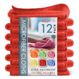 Hearth & Harbor 12 stuks pluisvrije microvezel washandjes 30,5 x 30,5 cm rood