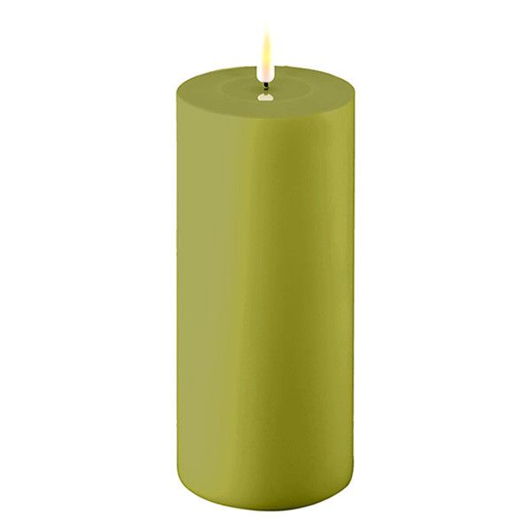 LED Kaars Buiten - 10 x 20 cm - Olive Green - 3D Vlam - Deluxe HomeArt