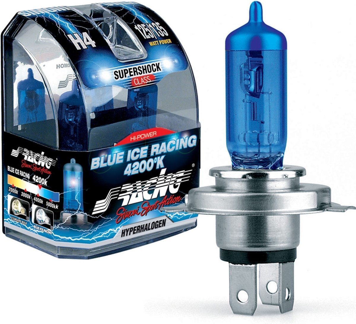 Simoni Racing Halogeen Lampen 'Blue Ice Racing' H4 (4200K) 12V/60-55W Set Ã€ 2 Stuks ECE-R37