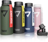 ABOVE. Drinkfles Roestvrij Staal 1L I Extra Drinkdop I Dubbelwandige Thermosfles houdt tot 12H Warm & 24H Koud I 100% BPA Vrij I Robuust en Lekvrij voor Fitness, Sport & Outdoor (Olijf-Rood)