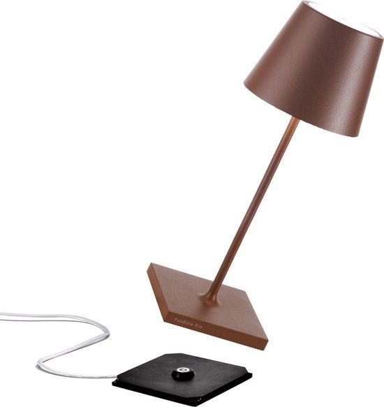 Zafferano Poldina Pro Mini Tafellamp - Oplaadbaar - Roest Bruin - Dimbare LED - 30cm
