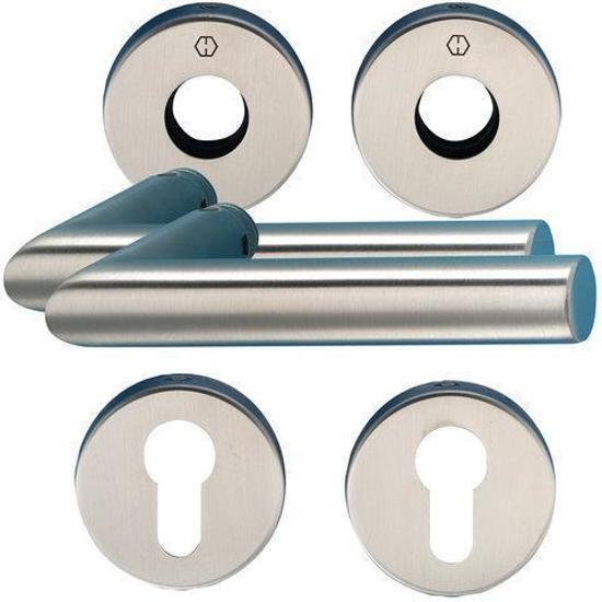 HOPPE deurgarnituur kruk/kruk met rozet - inclusief cilindergat rozetten - RVS - E1400Z/42kv/42kvs