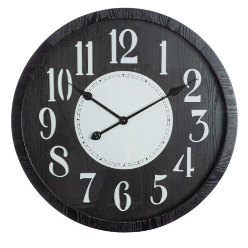 GILDE Wandklok Chicago - rond - Ø 60cm - mat zwart - MDF - eenvoudige cijferklok
