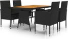 vidaXL 5-delige Tuinset Poly Rattan Zwart