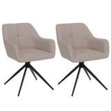 Mendler Set van 2 eetkamerstoelen HWC-O47, keukenstoel met armleuningen, draaibaar met automatische terugdraaimechanisme, stof/textiel (270g/m²) beige