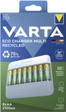 VARTA Eco Charger Multi Recycled - Snellader voor 1-8 AA & AAA Oplaadbare Batterijen - USB-C