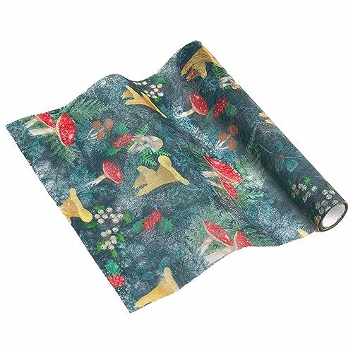 Talking Tables Green Reusable Table Runner with Mushroom Theme for Christmas Decorations - Autumn Party Decorations, Fabric, 2 m x 30 cm