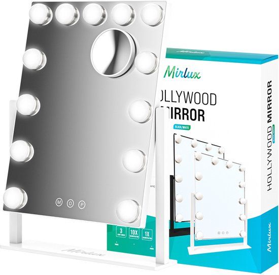 Mirlux Make Up Hollywood Spiegel met Verlichting (44x30cm) - Wit
