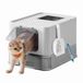 Songmics Feandrea Gesloten kattenbak, toilet, uitneembare bak, schep, borstel, voor grote katten, capaciteit 15 kg, anti-vingerafdruk, lekvrij, lichtgrijs en duifgrijs PPT001GD03