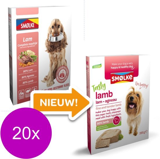 SMOLKE Vers Gestoomde Maaltijd 395 g - Hondenvoer - 20 x Lam&Bruine Rijst&Groente