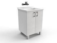 Mama Store ATENALAV Wastafelonderkast van methacrylaat met houten assen en afdruipvlak van aluminium, L 60 x D 50 x H 86 cm, technisch, matwit/arctisch wit