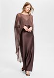 SWING – Avondjurk – Maxi – Chiffon Cape – Donkerbruin – Maat 42 / XL