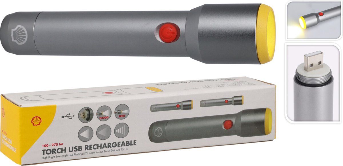 Shell Zaklamp - Oplaadbaar - LED - 100-270lm - Grijs