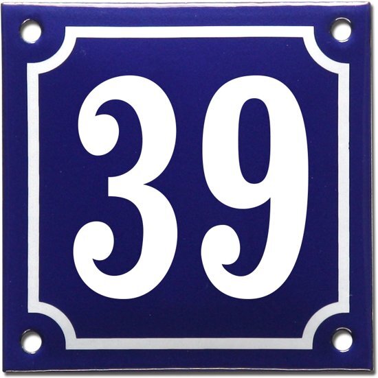 EmailleDesignÂ® Emaille huisnummer blauw/wit nr. 39