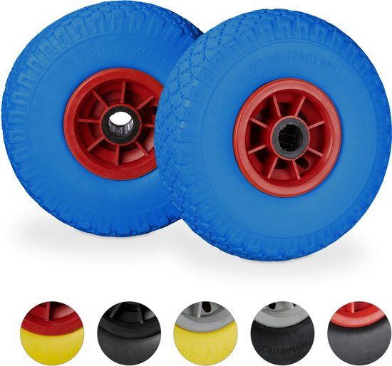 Merkloos Relaxdays Steekwagenwiel 3.00-4" - 2 stuks - Massief - Anti lek - 260x85 mm - Blauw-Rood