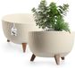 KADAX Pot de fleurs rond en plastique avec trois supports, pour balcon, salon (Ø 40 cm, crème)