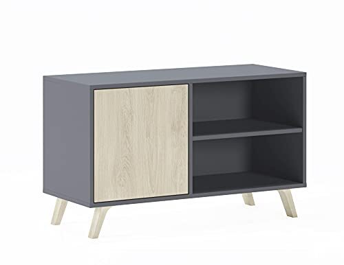 Skraut Home - Tv-kast voor woonkamer - 57 x 95 x 40 cm - Geschikt voor 32/40" TV - Wind 100 Model - Grijs - Puccini Kleur Draaideur