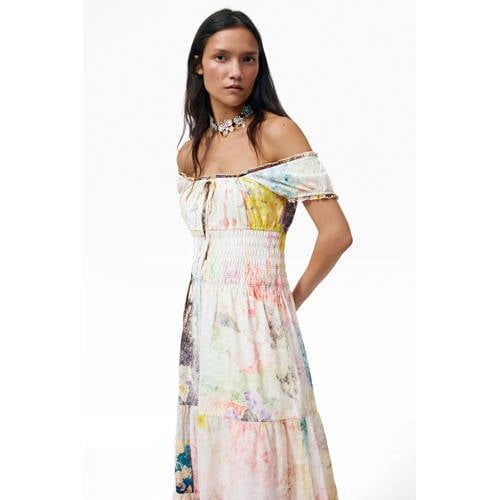 Desigual off shoulder midi jurk met print - meerkleurig