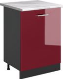 Vicco R-Line meuble bas de cuisine, rouge brillant/anthracite, 60 cm avec 1 porte plan de travail marbre
