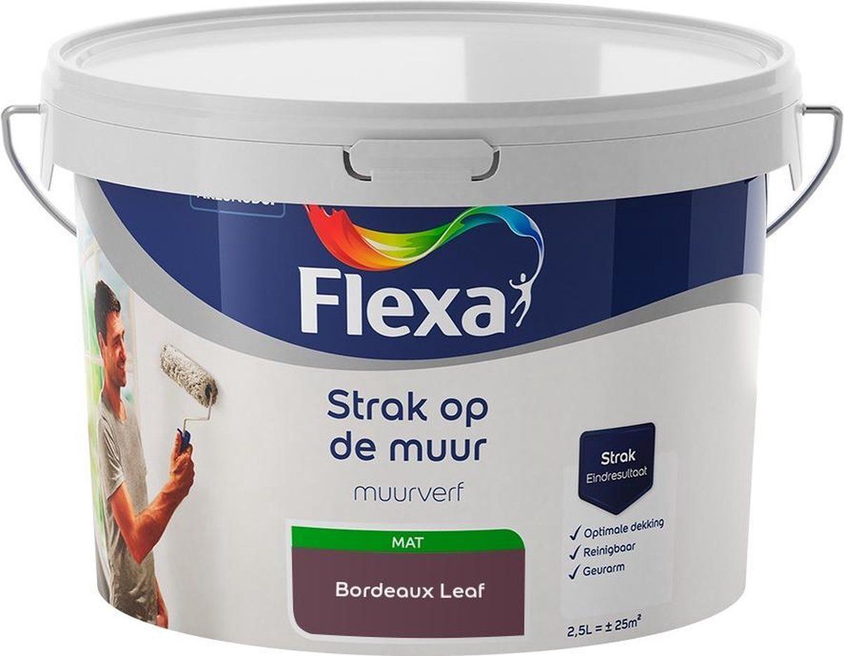 FLEXA Strak op de muur - Muurverf - Mengcollectie - Bordeaux Leaf - 2,5 liter