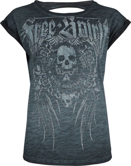 Rock Rebel by EMP turquoise T-shirt met oil-wash en cut-outs - Dames - L