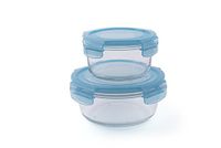 Excelsa 60885 Freshness Glass Set met 2 luchtdichte ronde containers, glas, lichtblauw