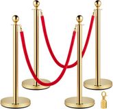 VEVOR Crowd Control Stanchion Barrières voor Menigtecontrole Rvs Bolders Goud 4 Stuks Staanders Fluwelen Touwen Rood 1,5 m