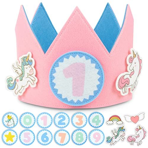 BONNYCO Eenhoorn Verjaardagskroon, Vervangbare Cijfers 0 tot 9 en Themafiguren. 1ste Verjaardagsgeschenk Meisjes, Verjaardagshoed. Eenhoorn Verjaardag Versiering, 1ste Verjaardagskroon, Carnaval
