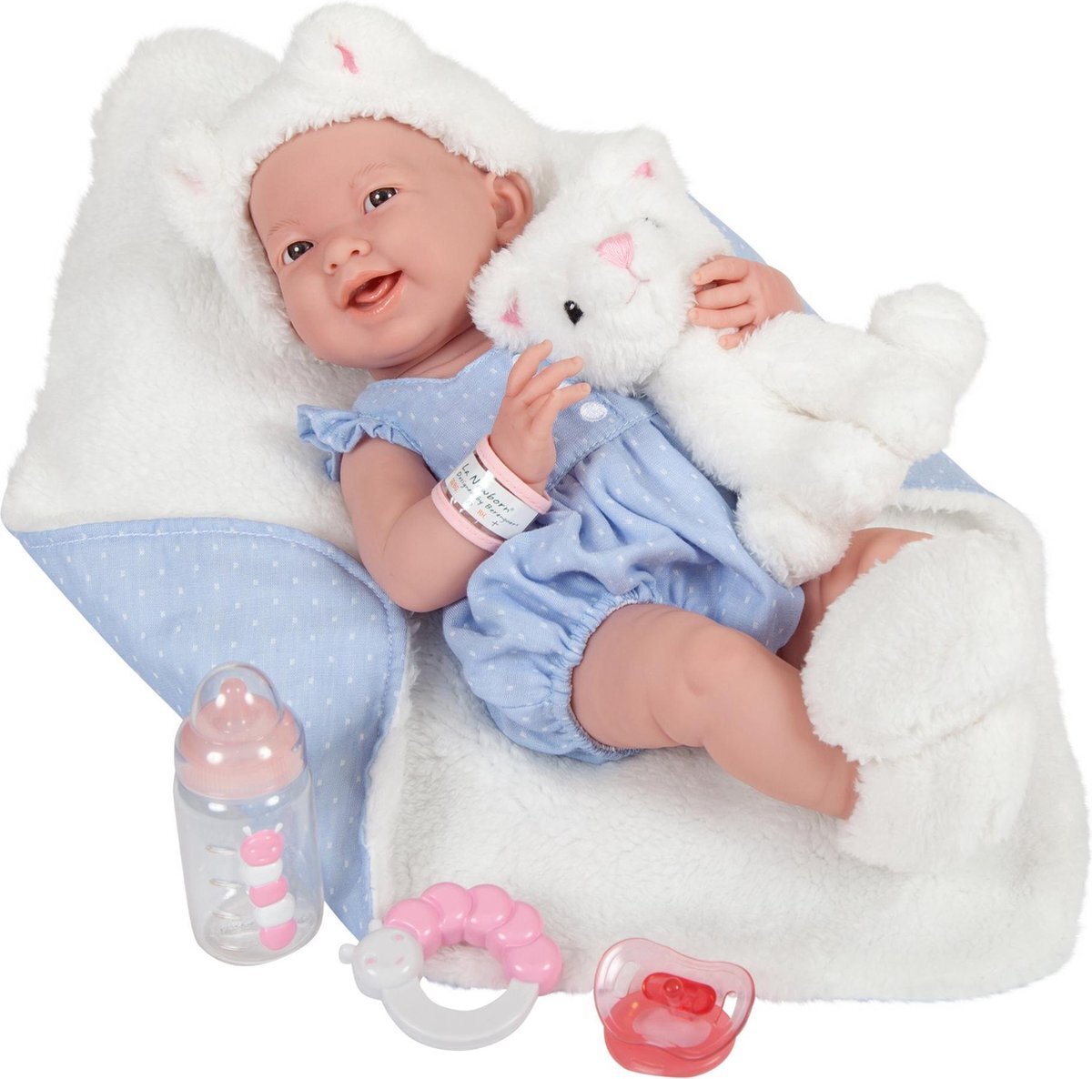 JCtoys Berenguer babypop La Newborn 38 cm Meisje met bruine ogen flesje en speen