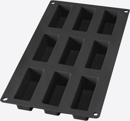 Lékué bakvorm uit silicone voor 9 rechthoekige cakejes zwart