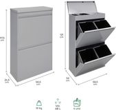 ARREGUI Top CR622-B stalen afvalscheidingssysteem met opbergdoos met deksel | 4-vaks prullenbak voor in de keuken | 4x17L (68L) | 4 vaks afvalbak | Uitneembare binnenemmer met handvat | lichtgrijs