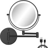 BeltAvenue Holding B.V. Miroir de maquillage mural rechargeable (avec lumière), miroir de rasage LED, grossissement 1x/10x, miroir d'invité double face, miroir de salle de bain éclairé 3 couleurs, rotation à 360°