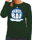 Bellatio Decorations Shoppartners Bv Foute kersttrui kerstbal blauw op groene sweater voor dames - kersttruien XL