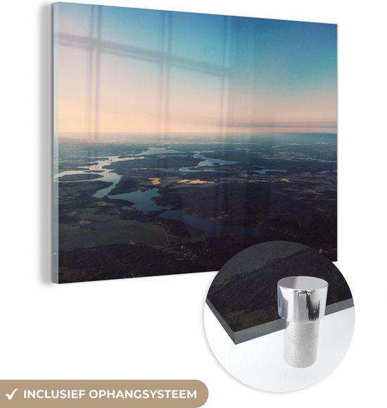 MuchoWow® Glass Painting 120x90 cm - Acrylic Glass Painting - Bird's Eye View of Sweden - Photo on Glass - Paintings