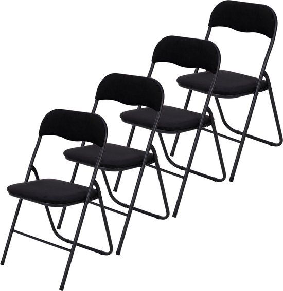 Infinity Goods Klapstoelen - Set van 4 - Zwart - Velvet - Opklapbaar