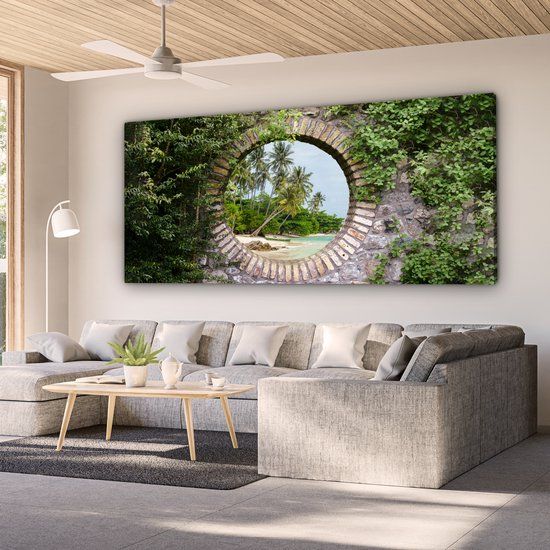 OneMillionCanvasses Canvas schilderij 160x80 cm - Palmbomen - Strand - Modern - Wanddecoratie
