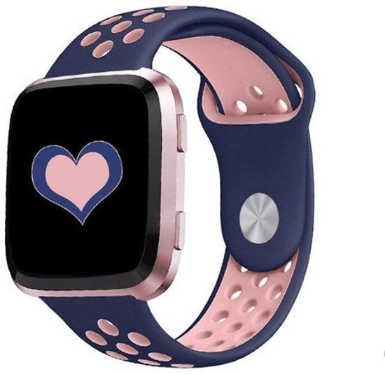By Qubix Qubix Fitbit Versa Bandjes Blauw + Roze Large Rubberen Sport Band