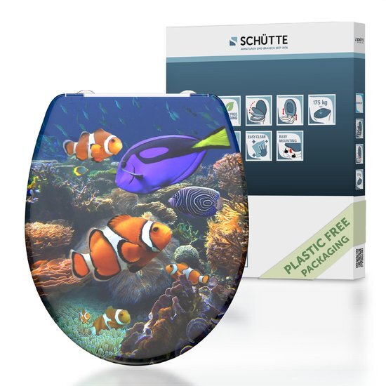 Schütte SCHÃœTTE WC-Bril 82372 SEA LIFE - Duroplast - Soft Close - Afklikbaar - RVS-Scharnieren - Decor - 3-zijdige Print